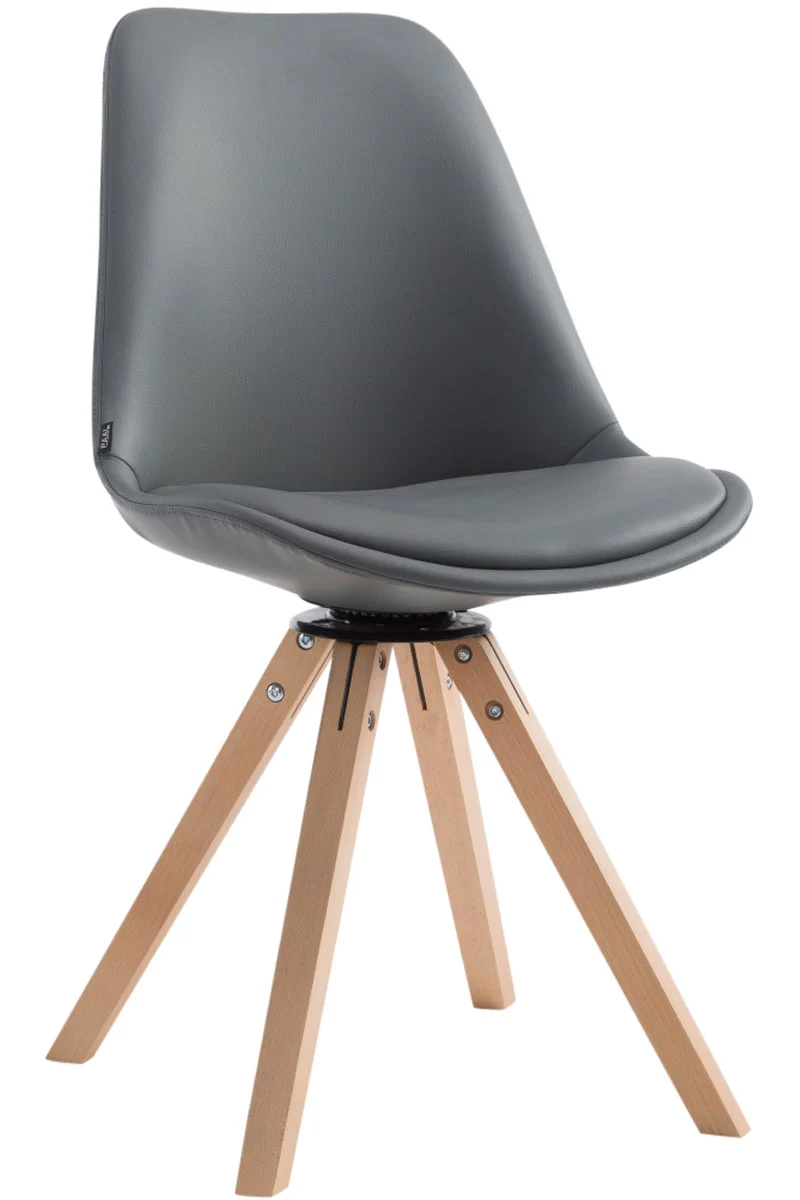 Chaise de salle à manger x1 pivotante style moderne assise en PVC gris piètement en bois clair 10_0003324