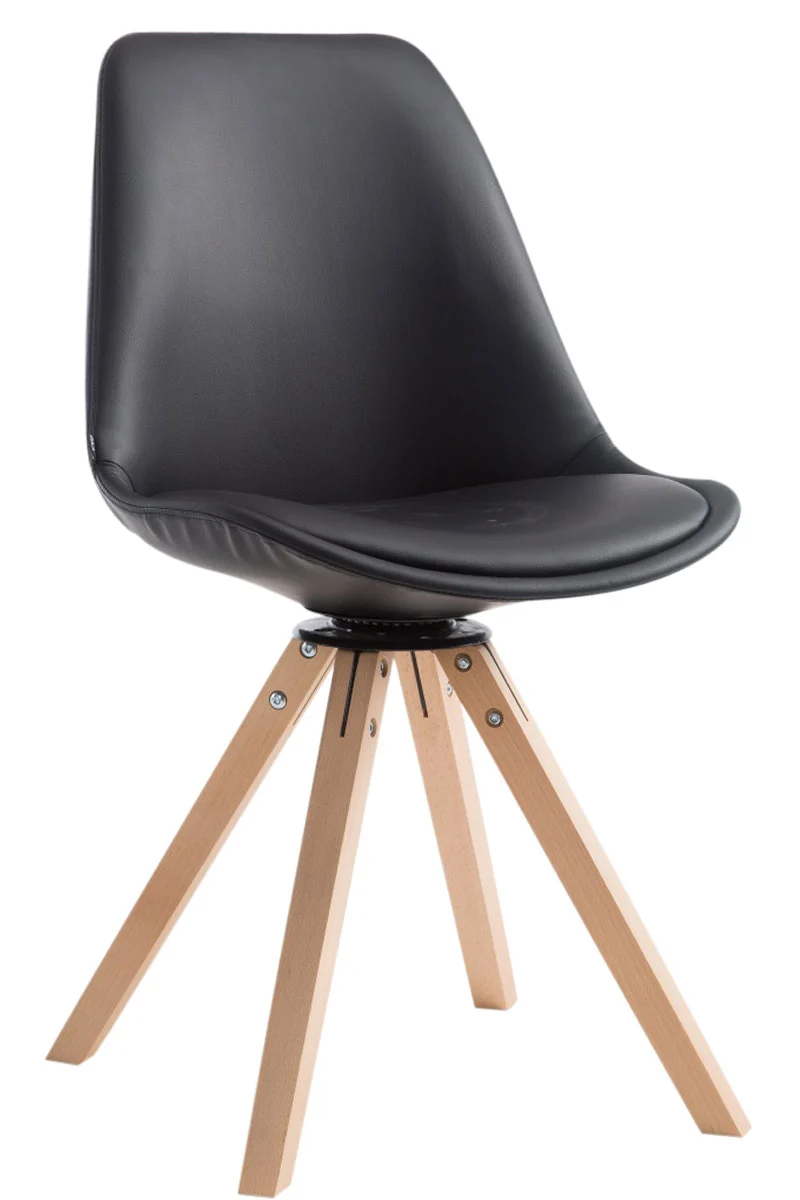 Chaise de salle à manger x1 pivotante style moderne assise en PVC noir piètement en bois clair 10_0003325
