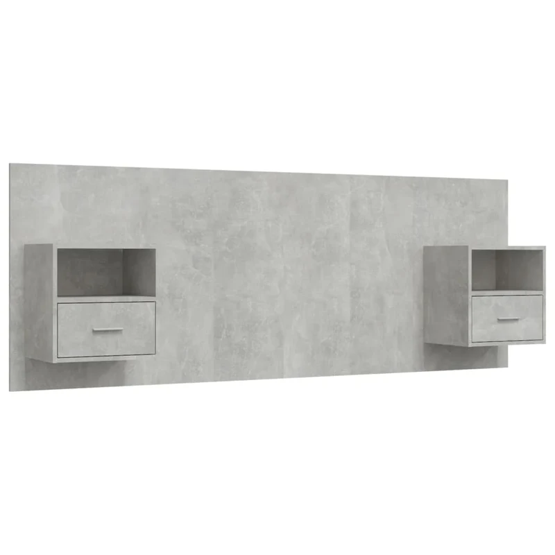 Tête de lit accessoire couchage chambre à coucher meuble avec chevet intégré étagère MDF gris TDL0205816