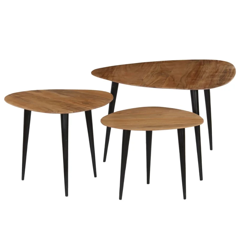 Lot de 3 tables d'appoint en bois d'acacia massif marron et acier DEC040449