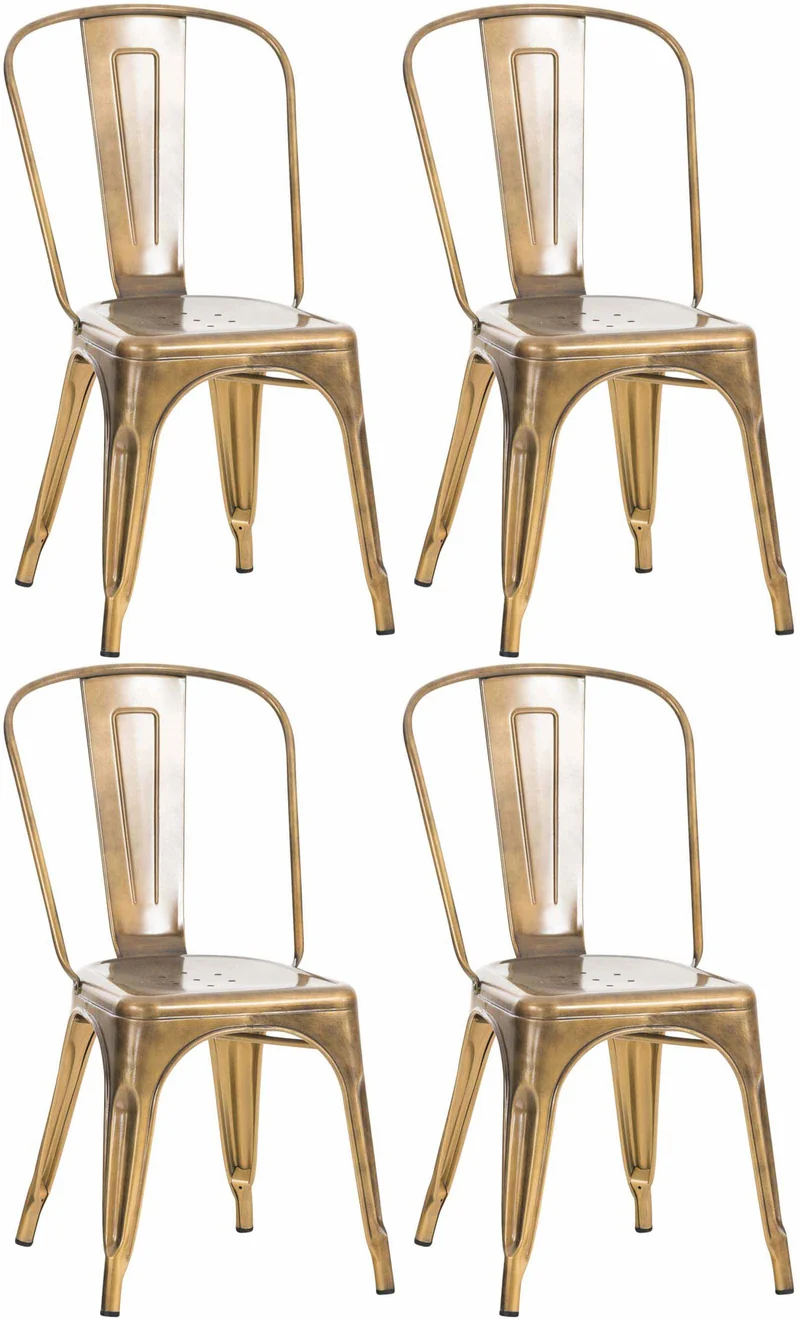 Lot de 4 chaises de salle à manger empilable avec dossier style industriel en métal doré 10_0006231