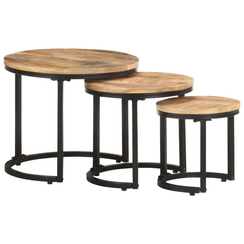Set de 3 tables d'appoint en bois de manguier et fer DEC032660