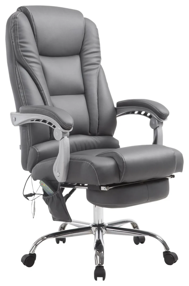Fauteuil de bureau avec fonction massage repose-pieds en cuir synthétique gris et métal 10_0006928