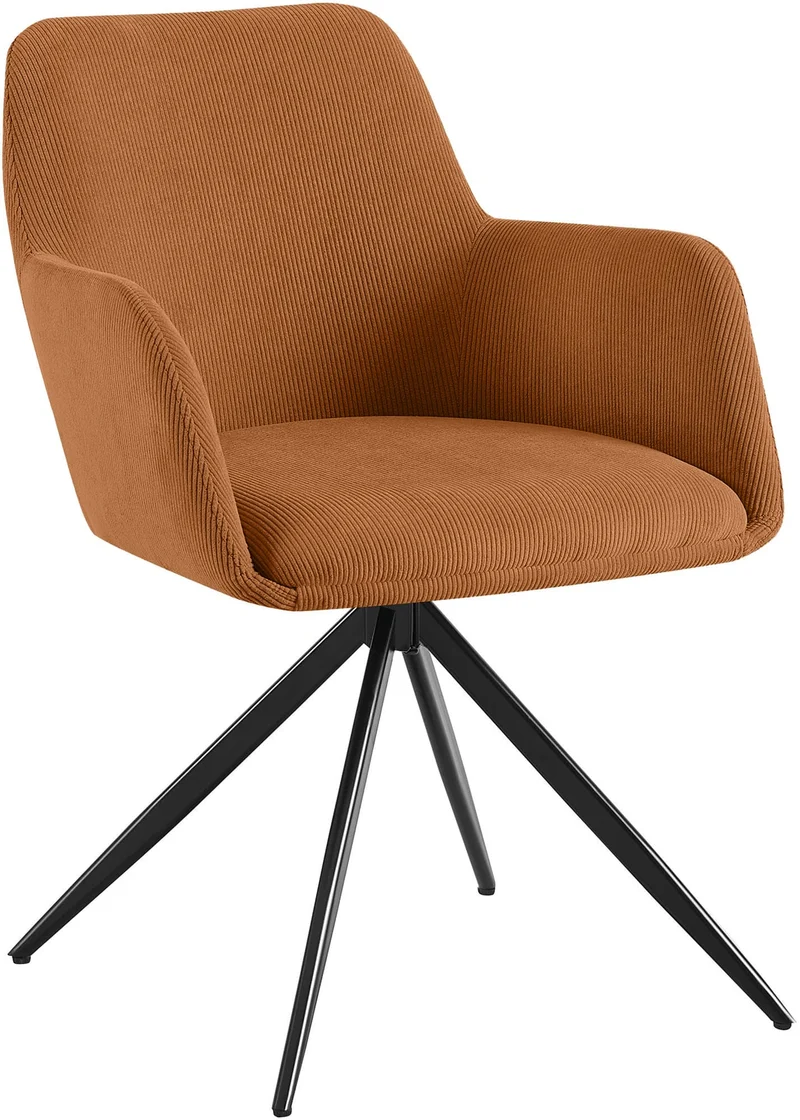 Chaise contemporaine de salle à manger x1 en velours côtelé orange pivotante 180° avec accoudoirs 10_0005867