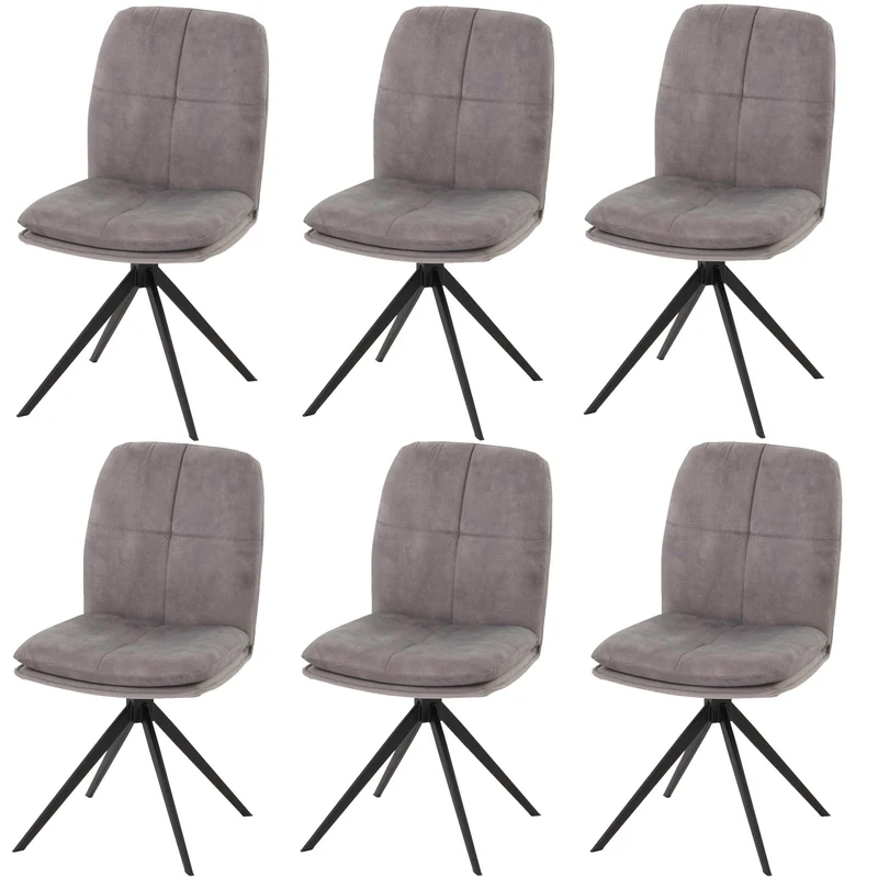 Lot de 6 chaises de salle à manger pivotantes 180° avec retour automatique tissu polyester gris métal noir 04_0007791