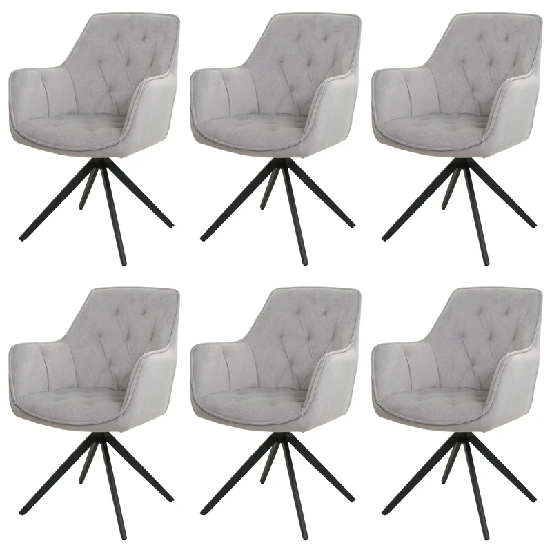 Lot de 6 chaises de salle à manger pivotantes 180° avec accoudoirs et retour automatique tissu polyester gris clair métal noir 04_0007750