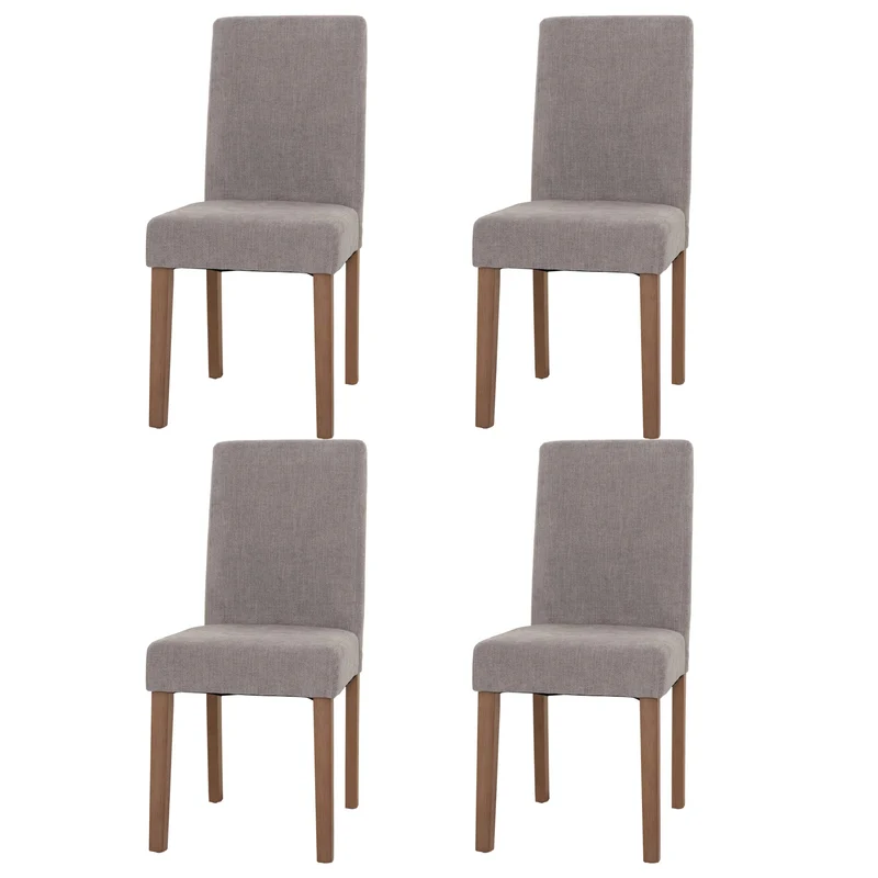 Lot de 4 chaises de salle à manger dossier haut tissu chenille gris clair bois massif naturel 04_0007516