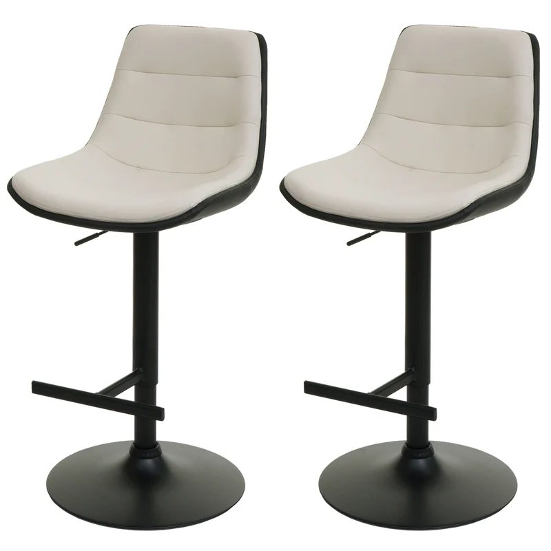 Lot de 2 tabourets de bar pivotants 360° réglables en hauteur avec dossier similicuir crème beige métal noir 04_0007463