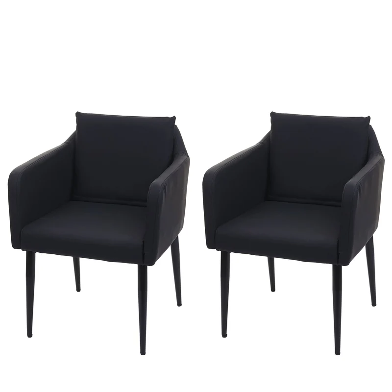 Lot de 2 chaises de salle à manger avec accoudoirs similicuir noir métal noir 04_0007357