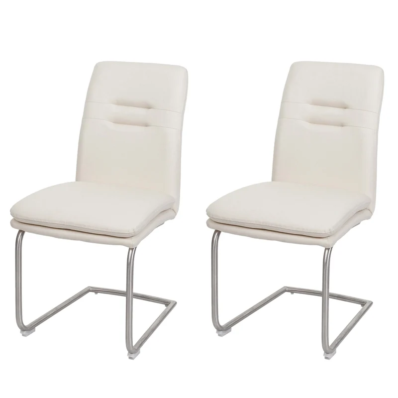 Lot de 2 chaises de salle à manger luge rembourrées tissu crème beige acier inoxydable brossé 04_0007355