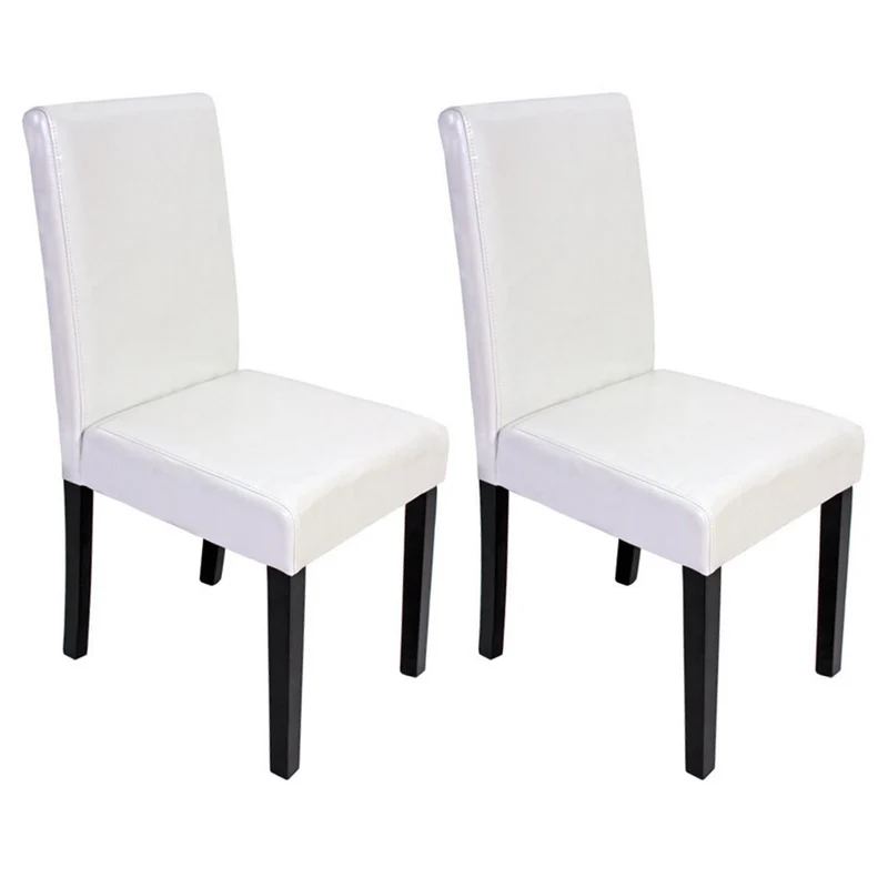 Lot de 2 chaises de salle à manger dossier haut cuir blanc bois massif foncé 04_0007336