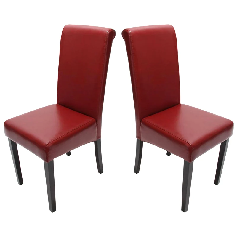 Lot de 2 chaises de salle à manger dossier haut cuir rouge bois massif foncé 04_0007318