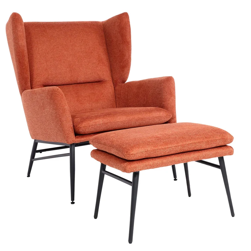 Fauteuil lounge avec repose-pieds dossier enveloppant avec appuie-tête latéraux tissu terracotta marron 96x73x82 cm 04_0006916