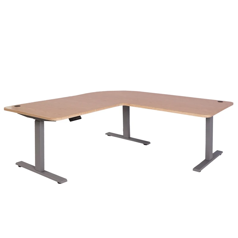 Bureau d’angle électrique réglable en hauteur 178 cm bois gris marron 3 moteurs 04_0010633