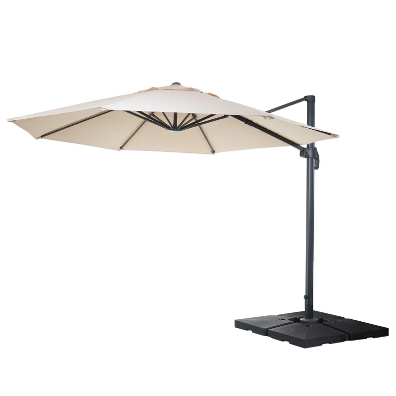 Parasol déporté rond 4 m inclinable orientable 360 degrés avec base à remplir incluse polyester crème et aluminium 04_0011264