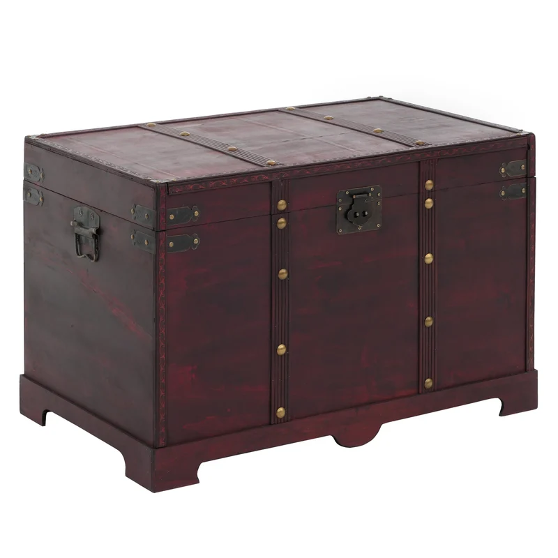 Coffre de rangement 77x47x49 cm bois massif épicéa style colonial finition antique marron 04_0011468
