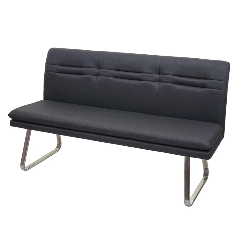 Banc de salle à manger rembourré avec dossier 160 cm tissu polyester gris acier inoxydable brossé 04_0010904