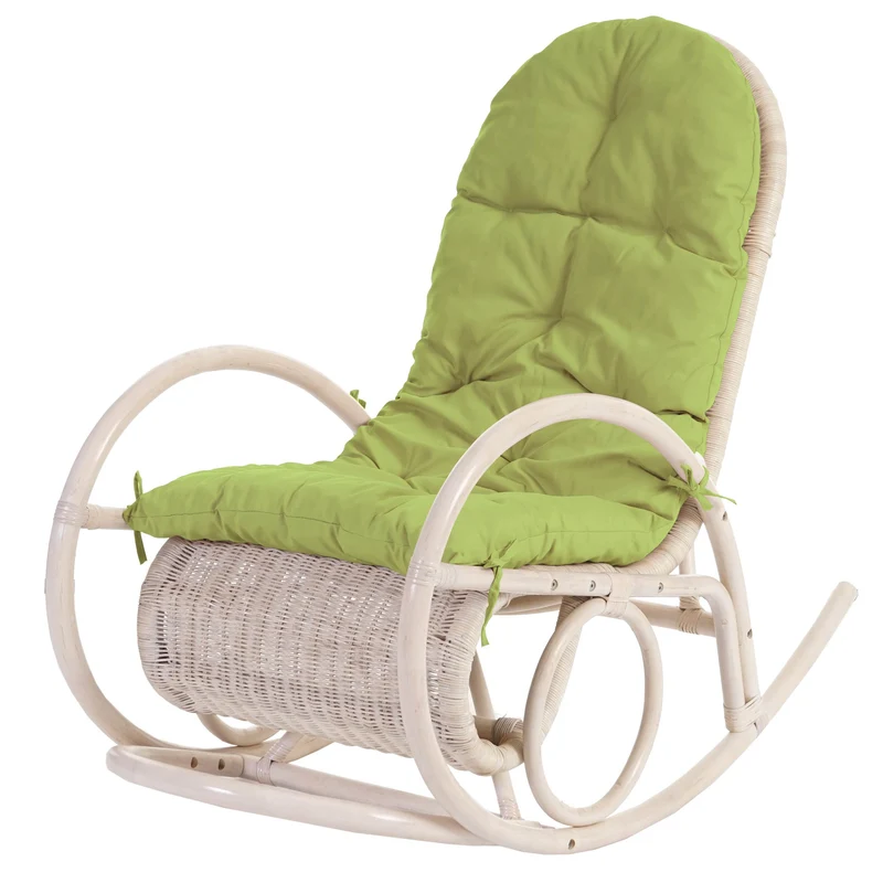 Fauteuil à bascule en rotin avec coussin épais 101x58x115 cm rotin blanc coussin vert 04_0011394