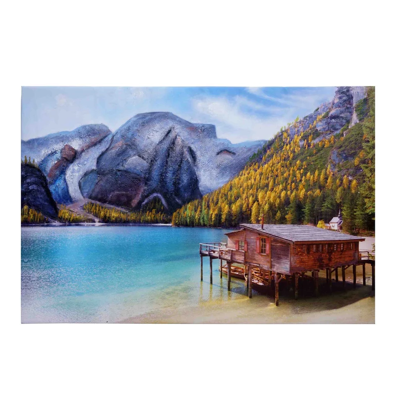 Tableau mural paysage peint à la main avec sable 80x120 cm toile polyester multicolore 04_0010881