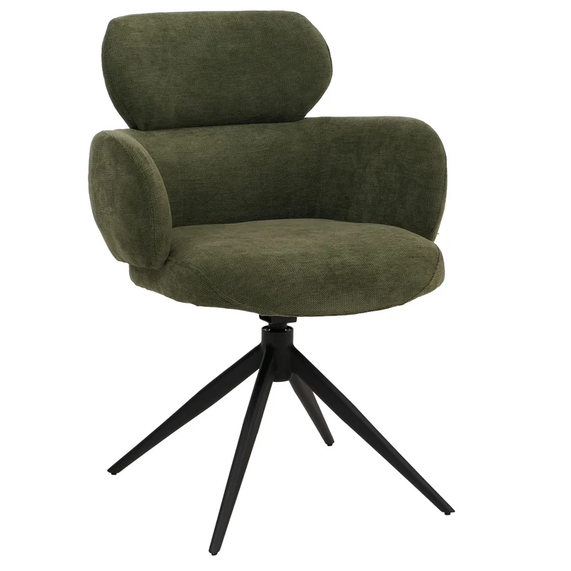 Chaise de salle à manger design contemporain pivotante avec fonction Auto-Return en tissu chenille olive 04_0009366