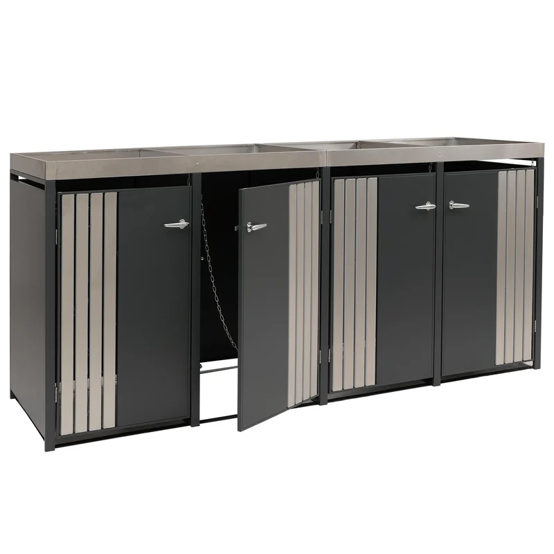 Cache poubelles quadruple avec jardinière intégrée 125x260x84 cm acier galvanisé inox anthracite 04_0009312