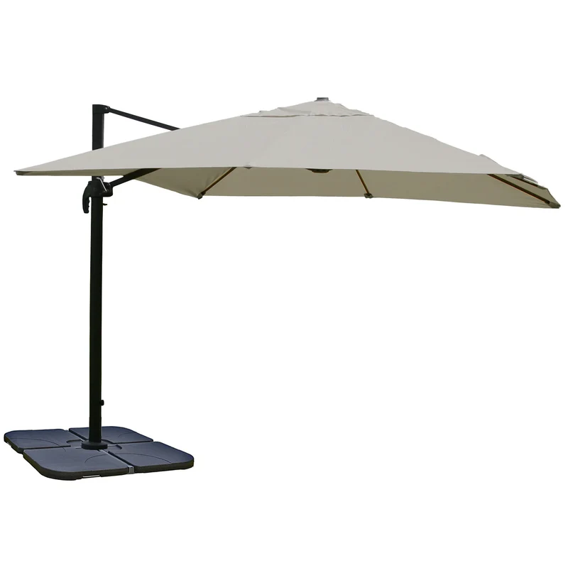 Parasol déporté orientable 360° inclinable 3x3 m avec pied et manivelle toile crème grise aluminium et polyester 04_0010707