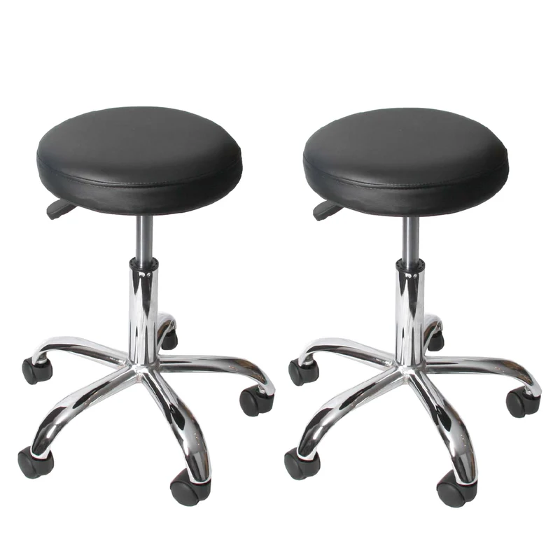 Lot de 2 tabourets de travail à roulettes réglables 55 à 66 cm similicuir noir acier chromé 04_0011590