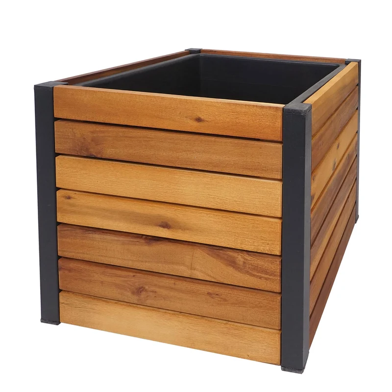 Bac à fleurs extérieur avec insert amovible 32x34x34 cm bois d’acacia aluminium marron 04_0007218