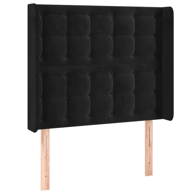 Tête de lit accessoire couchage chambre à coucher meuble capitonné avec rebord latéral 103 x 16 x 118/128 cm Tissu velours noir TDL0204625