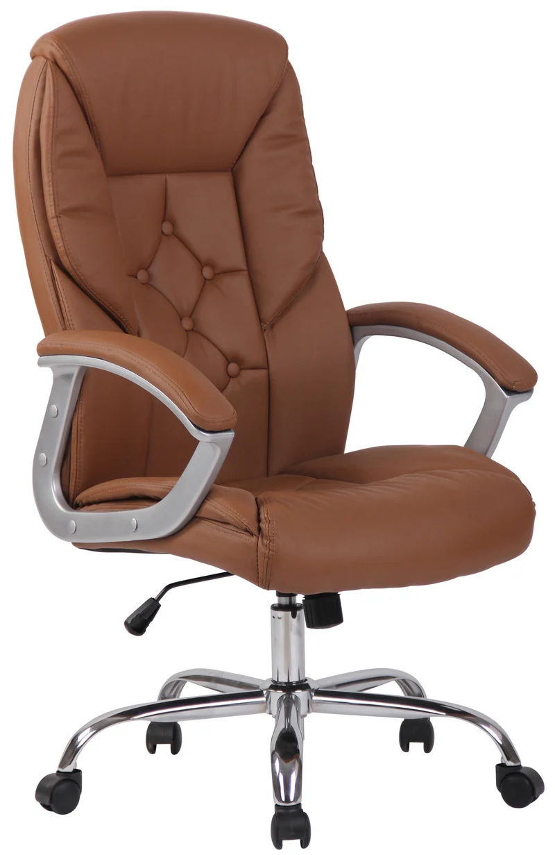 Fauteuil de bureau XXL jusqu’à 210 kg réglable en hauteur et pivotant PVC marron clair et métal chromé 10_0002391