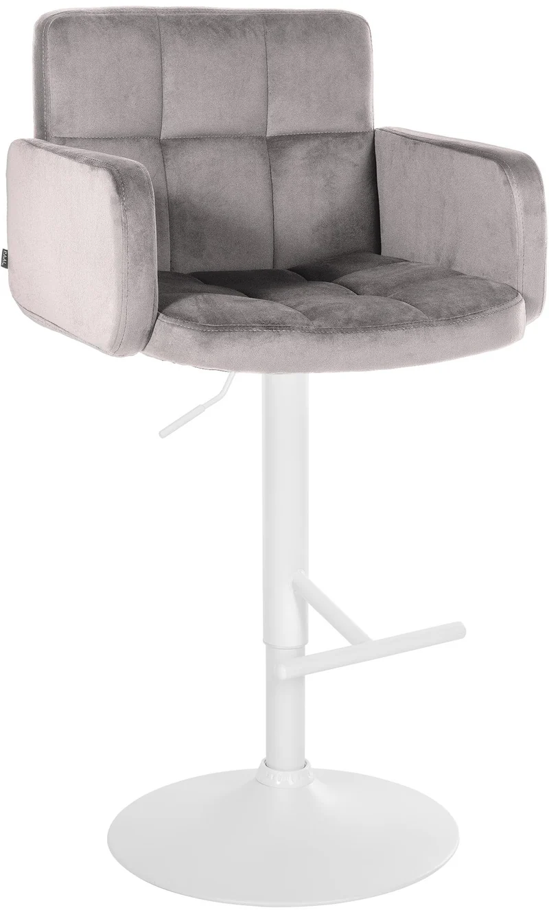 Tabouret de bar x1 avec accoudoirs et repose-pieds en velours couleur gris cadre en métal blanc 10_0006527