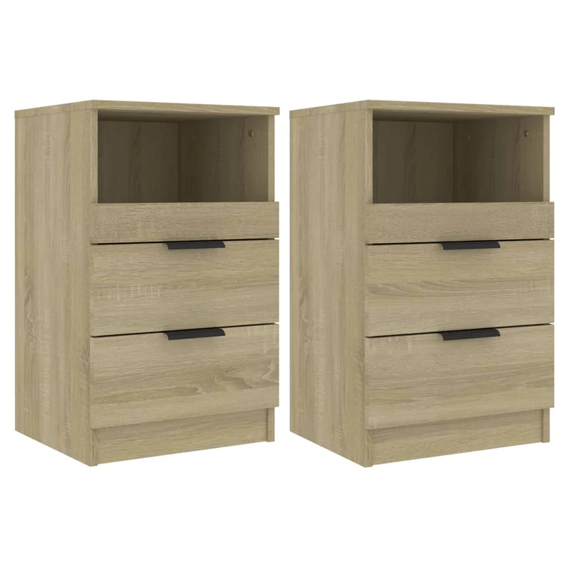 Lot de 2 tables de chevet avec tiroirs 40 x 36 x 65 cm en bois d'ingénierie couleur chêne DEC035296