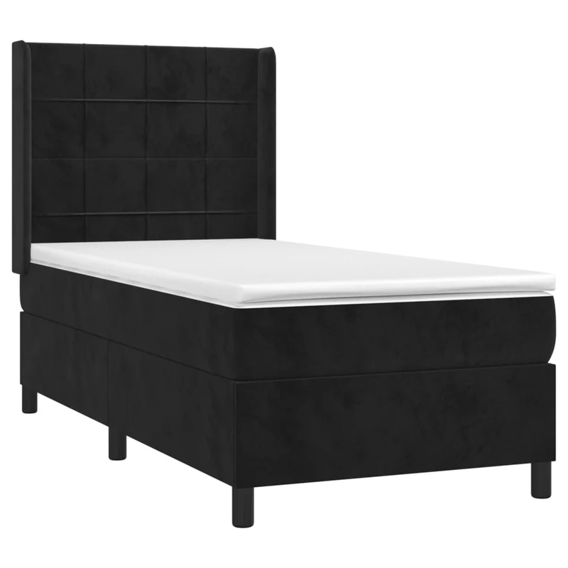 Cadre de lit LED avec sommier tête de lit matelas 80x200cm tissu velours noir TDL0209092