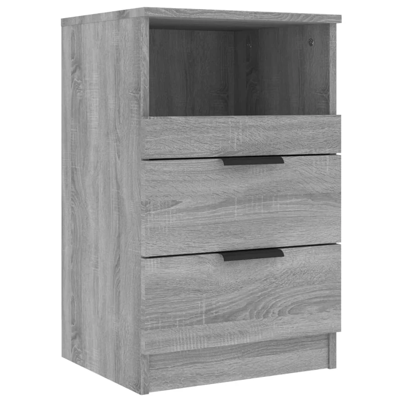 Table de chevet avec deux tiroirs et compartiment ouvert 40 x 36 x 65 cm bois d'ingénierie gris DEC034688