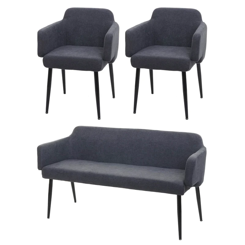 Ensemble de salle à manger 2x chaise de salle à manger et 1x banc en tissu anthracite 04_0006755