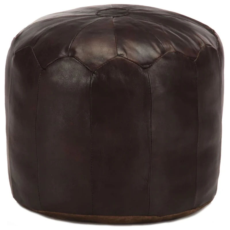 Pouf tabouret repose-pied aspect vintage 40 x 35 cm en cuir véritable de chèvre marron foncé DEC029955