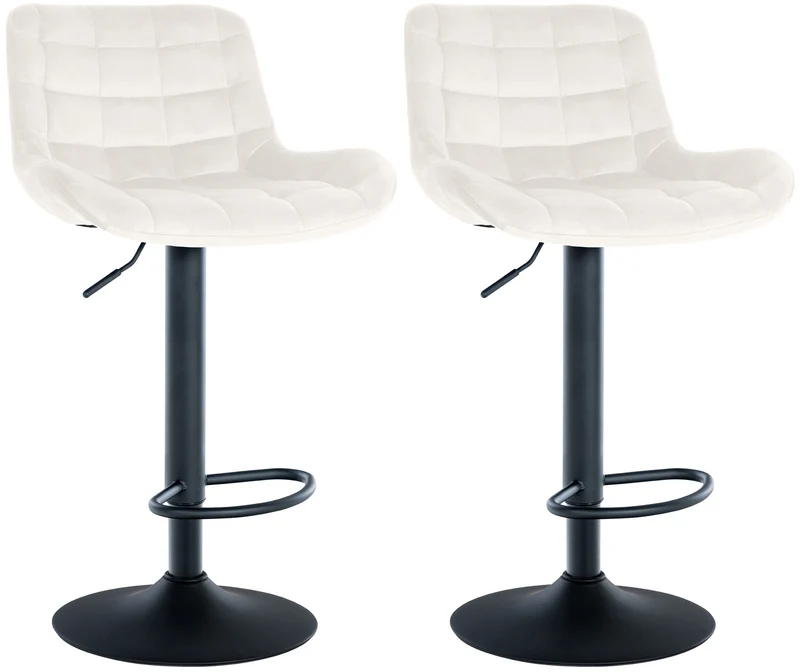 Lot de 2 tabourets de bar structure métallique noir assise en velours crème avec surpiqûres 10_0004444