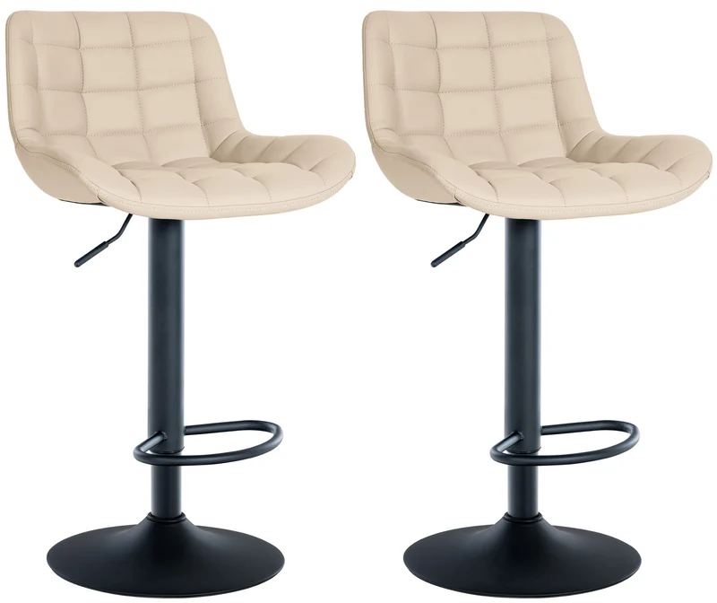 Lot de 2 tabourets de bar structure métallique noir assise en PVC crème avec surpiqûres 10_0004442