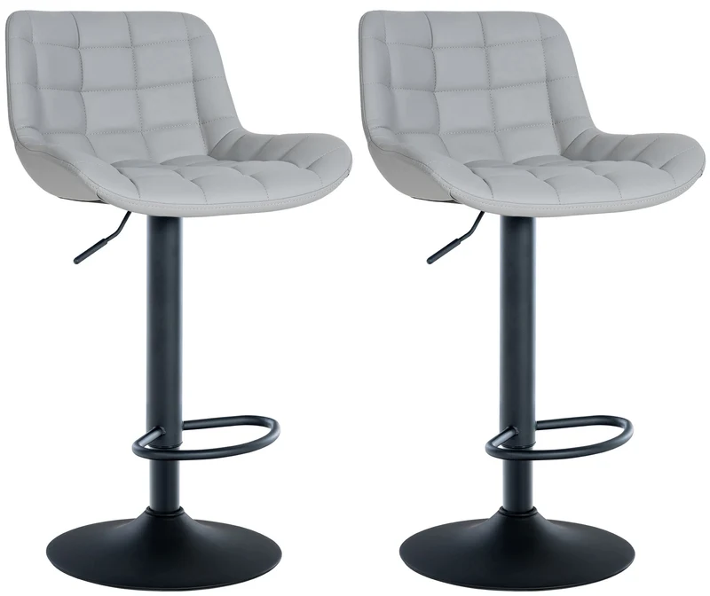 Lot de 2 tabourets de bar structure métallique noir assise en PVC gris avec surpiqûres 10_0004443