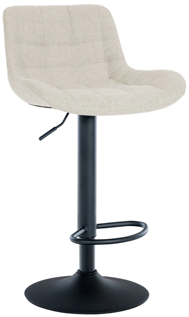 Tabouret de bar x1 en tissu crème avec surpiqûres décoratives carrées cadre métal noir avec repose-pieds 10_0005622