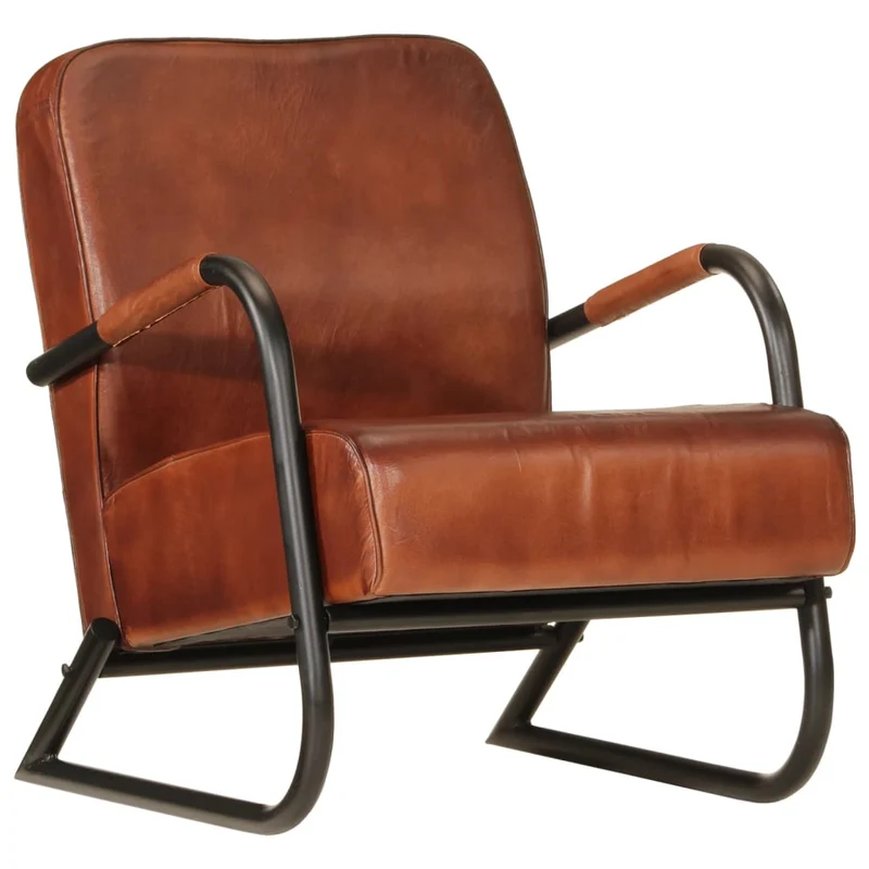 Fauteuil lounge design et moderne avec accoudoirs en cuir véritable marron DEC028634