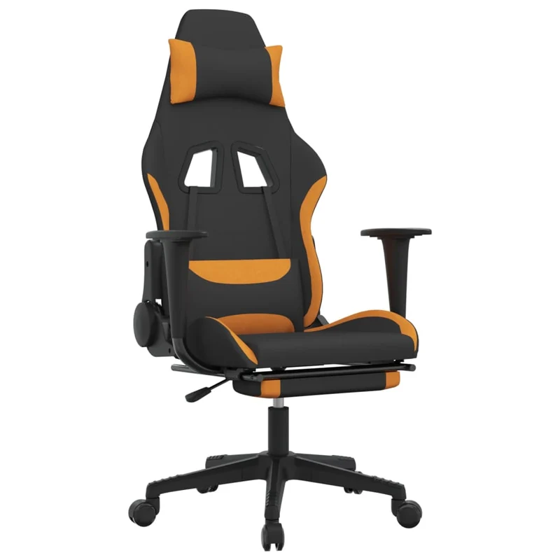 Fauteuil de bureau chaise gaming avec coussin lombaire avec repose-pied noir et orange tissu orange DEC025842