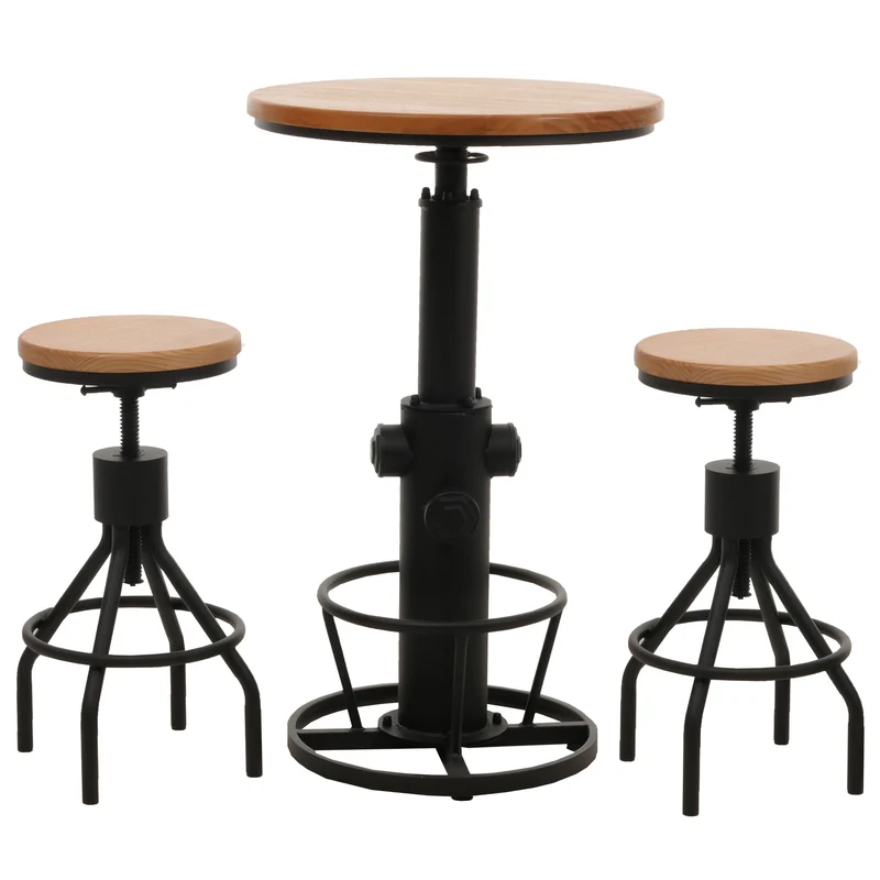 2x tabourets de bar avec table de bar rotatif design industriel en bois naturel et métal 04_0006769