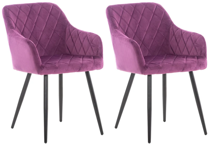 Lot de 2 chaises de salle à manger style retro chic tissu violet et pieds en métal noir 10_0001562