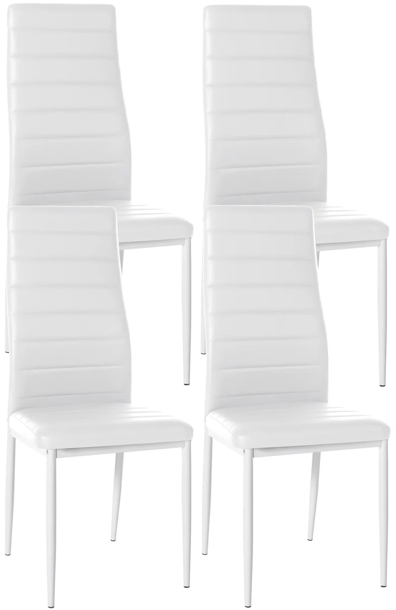Lot de 4 chaises de salle à manger design simple en synthétique blanc avec couture cadre en métal noir CDS10409