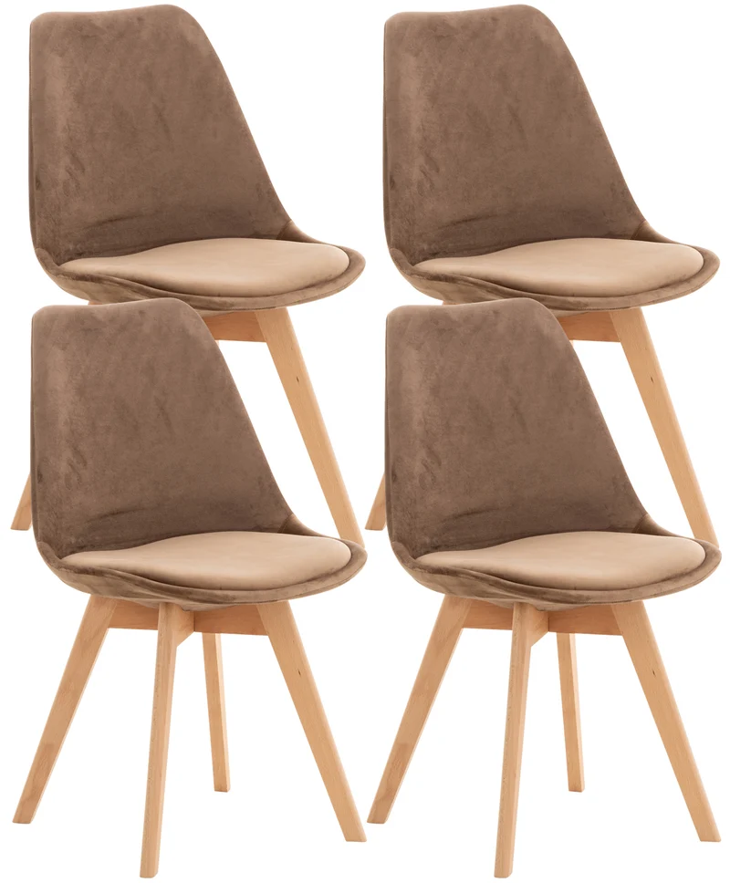 Lot de 4 chaises de salle à manger design scandinave en tissu velours marron pieds bois clair CDS10381