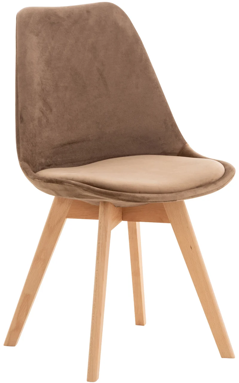 Chaise de salle à manger x1 design scandinave en velours marron et pieds en bois clair 10_0002281