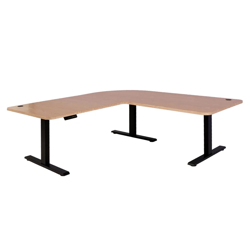 Bureau angle électrique 178 x 178 cm hauteur réglable 56 à 121 cm mémoire 3 moteurs en HDF marron clair et acier noir 04_0010631