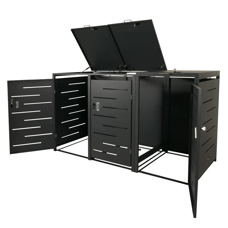 Abri cache poubelles 3 bacs 197 cm hauteur 117 cm profondeur 80 cm verrouillable extensible acier anthracite 04_0010972
