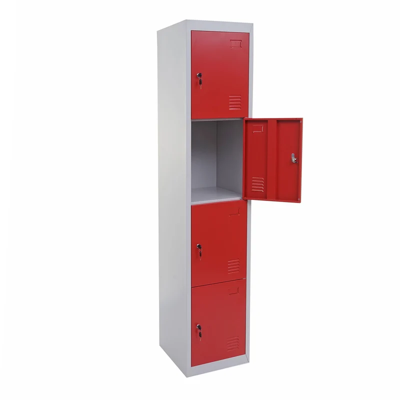 Casier métallique hauteur 180 cm 4 compartiments avec serrures structure en acier thermolaqué gris rouge 04_0010879